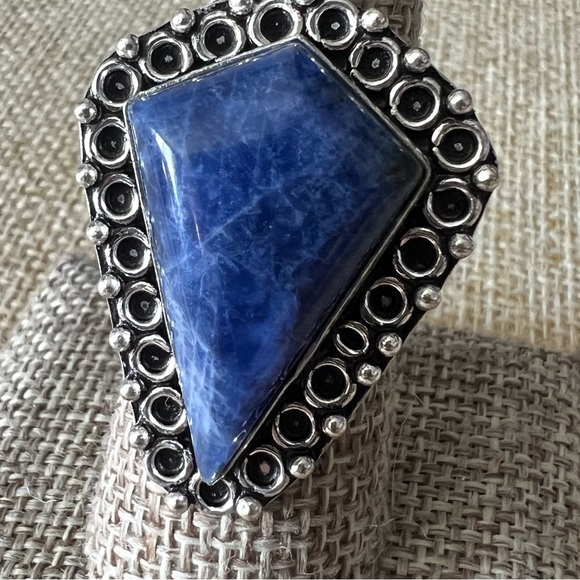 New Blue Sodalite Gemstone Crystal Sterling Silver Overlay Ring Size 8 - Picture 9 of 9
